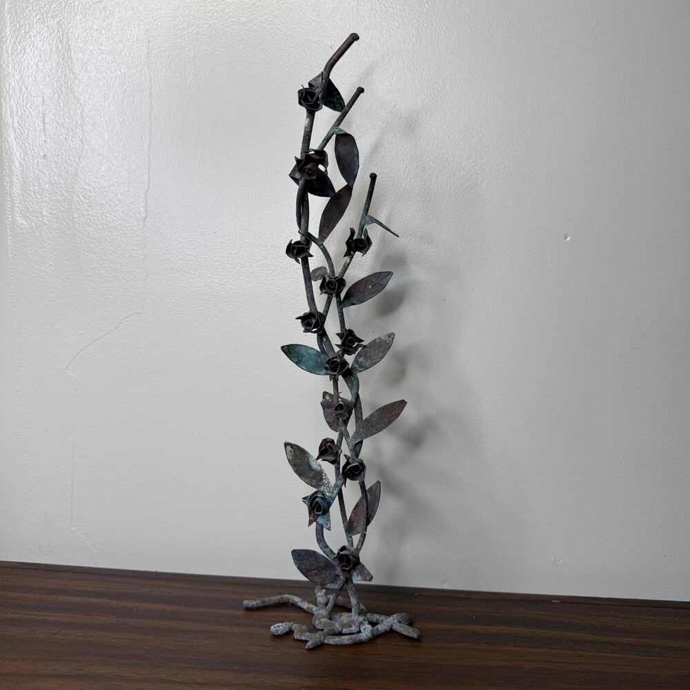 MCM Brutalist Metal Sculpture Floral French Botanical Art
